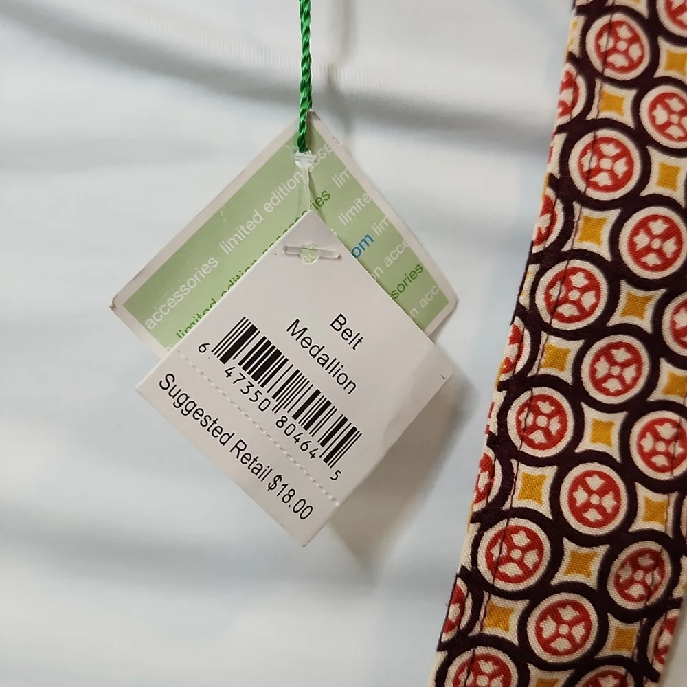 Vera Bradley Medallion ribbon belt reversible fabric belt tortoise buckle